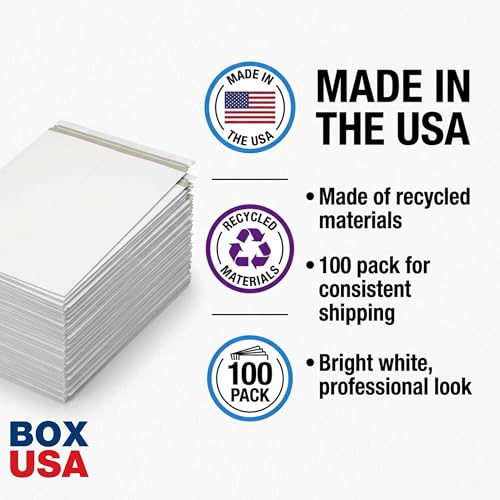 BOX USA Rigid Mailers 9" x 12" (100-Pack) - Cardboard Mailer Envelopes for Photos, Documents, Prints - Stay Flat