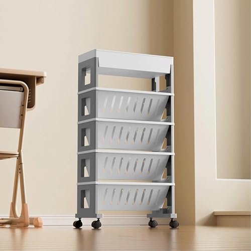 book cartStorage Shelves Document Folder Movable Rolling Storage Cart Slim Bookshelf Utility Cart Mobile Book Cart for Office Dorm Classroom Storage Cart (A)