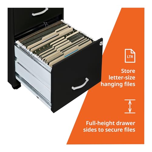 Lorell 2-Drawer Mobile File Cabinet, 14.2" x 18" x 26.5", Black