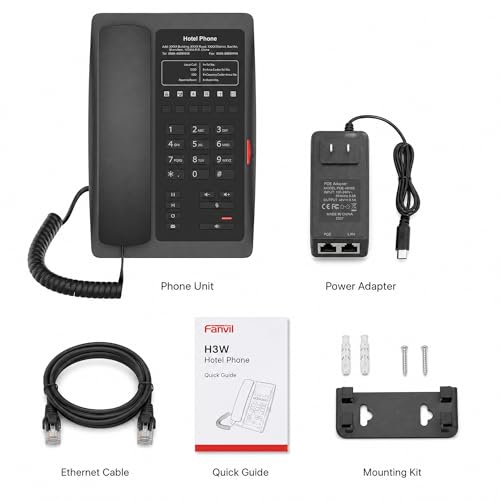 Fanvil H3W Wireless Hotel IP Phone, 2.4GHz Wi-Fi Supported, 2 SIP Lines, 6 Custom DSS Keys, HD Voice, PoE Powered, Desktop & Wall Mountable Business VoIP Phone