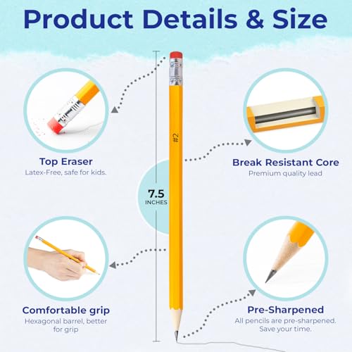 Rosmonde Pencils Bulk, 1250 Pack, Yellow Pencils, Pre Sharpened #2 Pencil