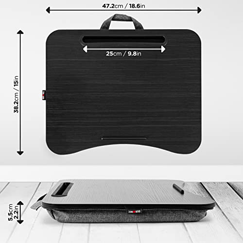 Duronic Laptop Tray with Cushion DML432 | Ergonomic Lap Desk for Bed, Sofa, Car | Built-in Tablet Holder | Bean Cushion Pad | Brown | Portable Design with Carry Handle| for Home/Office