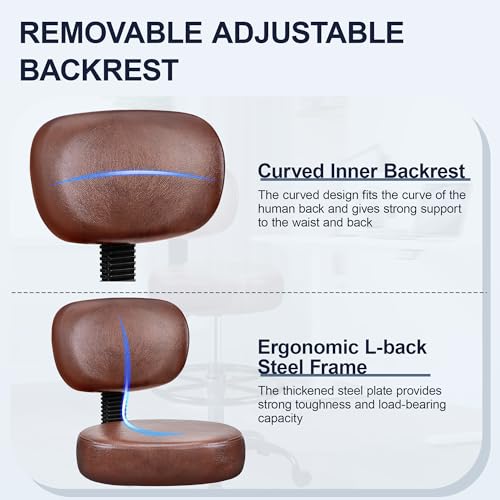 Brick Attic Drafting Chair with Backrest – Adjustable Foot Rest Rolling Stool with Wheels, PU Leather Swivel Stool for Office Spa Studio Lab Counter Salon Home Work Bar Kitchen Shop(Ember Brown)