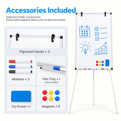 Magnetic Easel Whiteboard 36" x 24", Adjustable Tripod Stand
