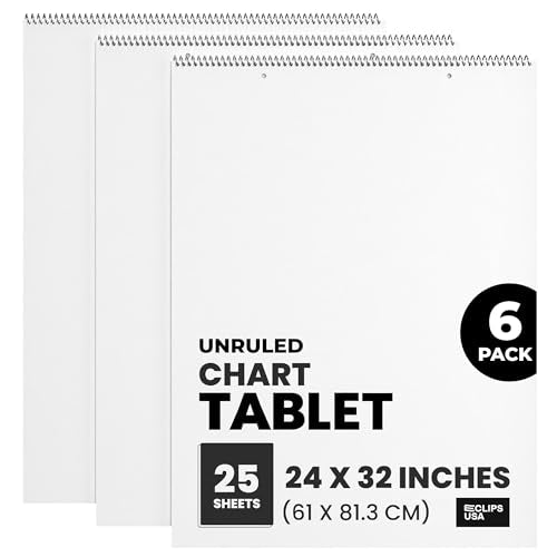 E-CLIPS USA Chart Paper Anchor Chart Paper For Teachers Lined Large Chart Paper Unruled 25 sheets Per Pad (6 Pack)