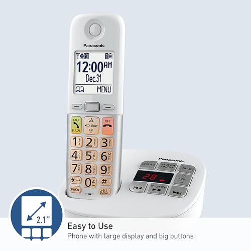 Panasonic Cordless Phone, Easy to Use with Large Display & Big Buttons, Flashing Favorites Key, Flashlight, Call Block, Volume Boost, Talking Caller ID, House Phones, 3 Handsets - KX-TGU433W
