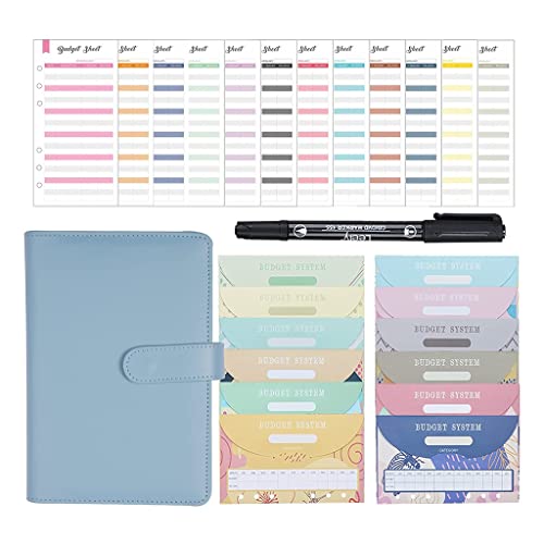 A6 PU Leather Budget Binder Notebook Money Envelopes Organizer for Cash Saving with Expense Sheets and Marker Pen(C)