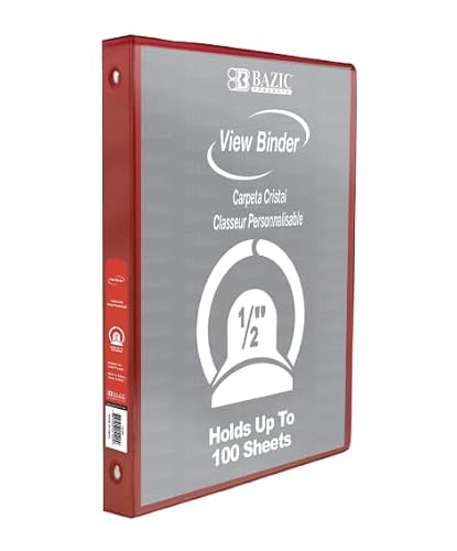 24 Pack, 3 Ring Binder 1/2" Economy View Binders Red, Hold 100 Sheets