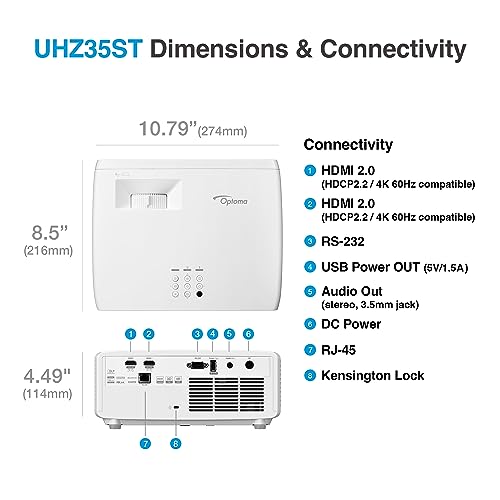 Optoma UHZ35ST Compact Short Throw Laser Projector, 4K UHD