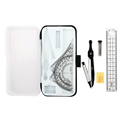 Muteiki Math Geometry Kit Combination Plotter Set,7Pc Geometry Set Metals Geometry Precision Tool for Student with Storage Box