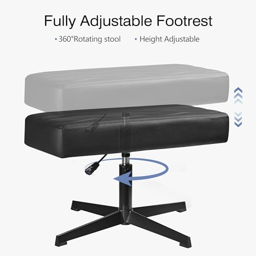 VECELO Under Desk Footrest, PU Ergonomic Foot Rest with Comfort Padding, Height Adjustable for Relieving Leg Pain, Stiffness, and etc, Black