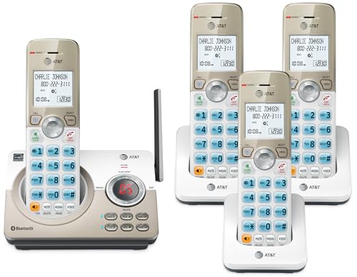 AT&T DECT 6.0 Cordless Phone, 4-Handset – Smart Call Blocker, Bluetooth Connect to Cell, Answering Machine, 1.8" Backlit Display | DL72419