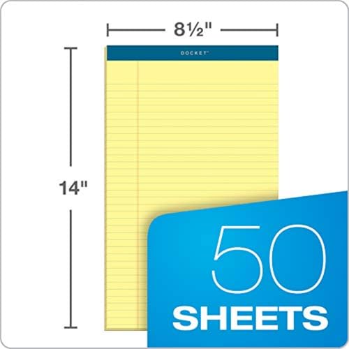 TOPS Docket Writing Pads, 8-1/2" x 14", Legal Rule, Canary Paper, 50 Sheets, 12 Pack (63580)