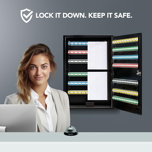 Durabox 200 Position Steel Key Cabinet - Organize and Secure Key Storage Lock Box with Numbered Hooks and Tags for Valets, Hotel, Office, Car Dealerships and More (K200) (Black)