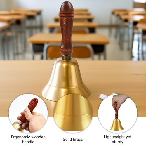 5 Pcs Solid Brass Handbell with Wooden Handle – Loud Hand Call Bell for Teachers, Classroom, Wedding, Restaurant, Office, Meditation & Elderly Care