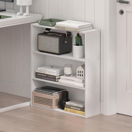 Furinno Basic Book Shelf, 3-Tier Bookshelf, Cube Storage Organizer Bookcase with Open Shelf, 7 x 24 x 26, for Living Room, Bedroom, Home Office, White