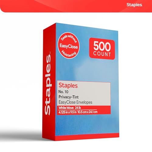 Staples #10 QuickStrip EasyClose Security Envelopes, White, 500/Box