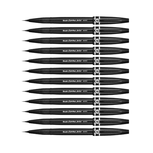 Pentel SESF30 °C AX Extra Fine Brush Tip, Black Pack of 12