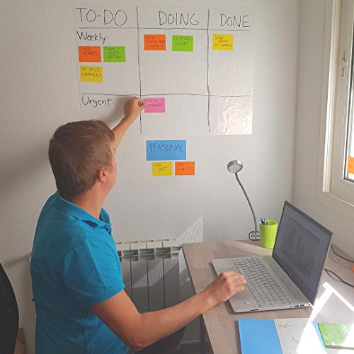 Self-Stick Notes 8x4 inch | Sticks to Any Surface Without Glue | Reusable White Dry Erase | Great for Classroom and Home Office (Assorted Colors, 8x4 inches)
