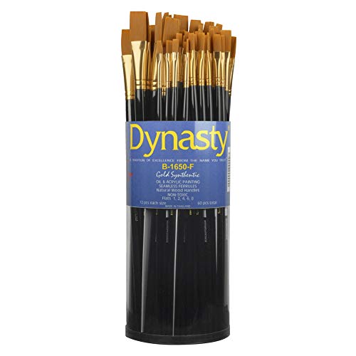 Dynasty B-1650 Art Education Flat Paint Brushes, Classroom Cylinder, Set of 60