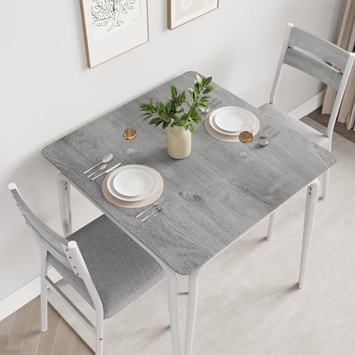 Dining Table for 2, Small Table and Chairs Set of 2, Square Dinette Set for 2, Dinner Table Set, 3 Piece Kitchen & Dining Room Sets for Small Space, Apartment (White, Dining Table with 2 Chairs)