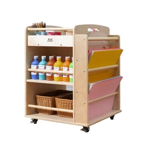 kidi house Art Cart Organizer on Wheels 3-Tier Wooden Rolling Craft Cart