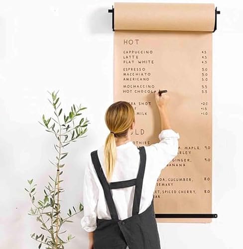 LNNW Kraft Paper Dispenser Paper Roll Dispenser and Cutter, Wall Hung Butcher Paper Dispenser, for Home/Office/Cafe/School Decorative Message Boards for Wall(White Paper,70cm/27.5in Wide)