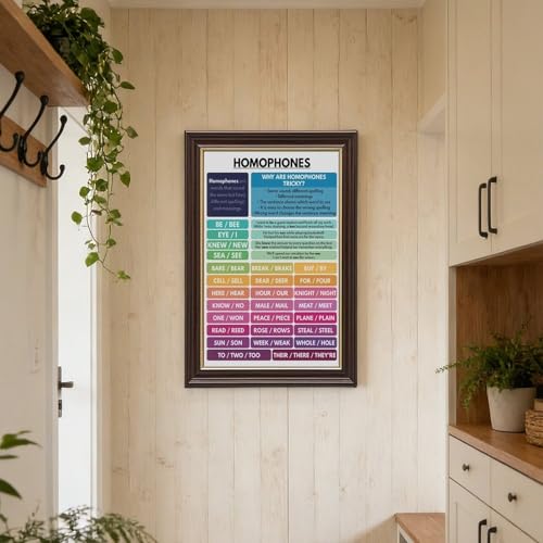 HOMOPHONES POSTER English Language Grammar Chart Correct Spelling Homeschool Classroom Resource Educational Poster 3 Canvas for Elementary Middle School Classroom Education Hanging Frame 24"L X 36"W