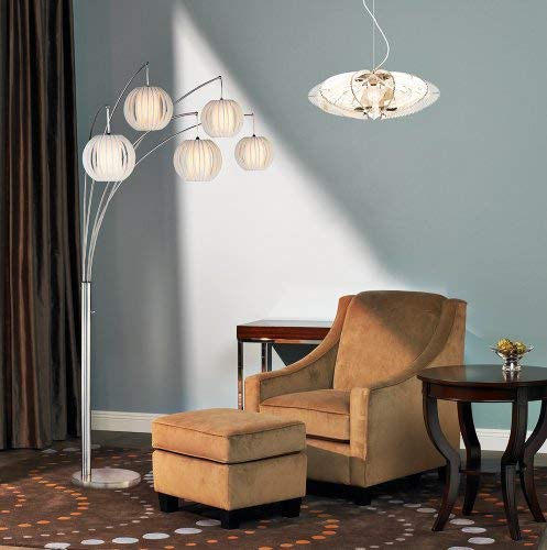 Lite Source LS-8872PS/WHT Deion 5-Lite Arch Lamp, Polished Steel with White Shade