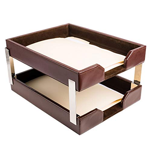 Dacasso Dark Brown Bonded Leather Double Letter Trays