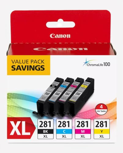 Canon CLI-281 XL Genuine BKCMY Four Color Value Pack, Compatible with TR8520, TS9120,TS8120, TS6120, TS9521C/a, TS9520/a, TS8220, TS6220, TS8320, TS6320, TS702/a, and TR8620/a Series Printers