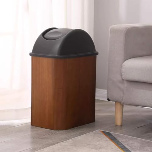 JingNian Wooden Trash Can Home Commercial Luxury Wastebasket Slim Rectangular Trash Can with lid for Bathroom Kitchen Home Office(Walnut,48L)