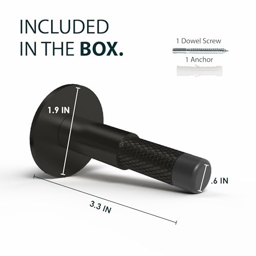 Mega Handles Knurled Baseboard Door Stop Matte Black (4-Pack) - Wall Mount