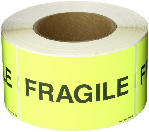Tape Logic Aviditi Tape Logic 3" x 5","Fragile" Fluorescent Yellow Warning Sticker, for Shipping, Handling, Packing, and Moving (1 Roll of 500 Labels)