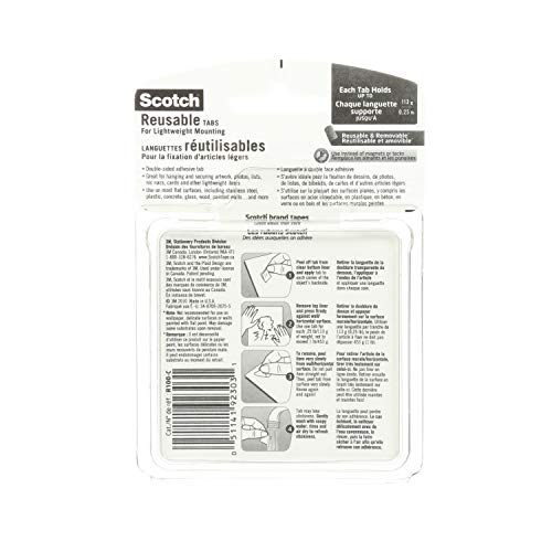 Scotch Reusable Mounting Tabs - Double Sided Tape - Clear - 2.5cm x 2.5cm - Pack of 18 - R100-C
