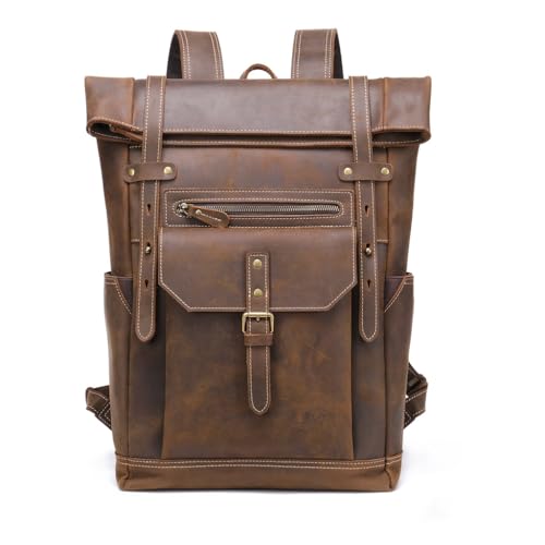UOHLCX HBJWOV Leather Backpack for MenLaptop Bag Large Hiking Daypack Business Travel Rucksack