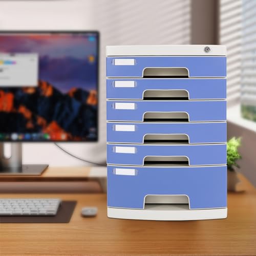KONGKUNI Desk Organizer with 6 Drawers, Plastic Desk Storage Box, Lockable File Cabinet Document Storage Drawer Desktop Organizer for Home School Office Supplies