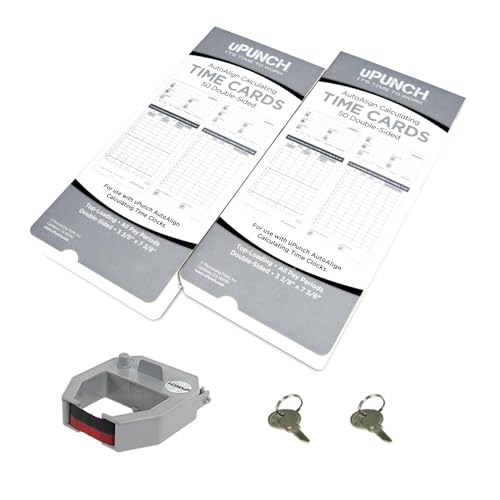 uPunch JC2500 Calculating Time Clock Bundle for Small Business: Auto Align Employee Time Tracking System with 100 Time Cards, Ribbon, and Keys
