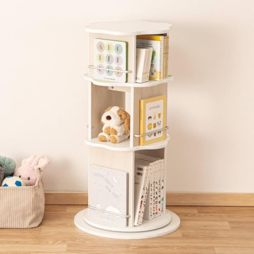 Nitori 2116100012794 Rotating Picture Book Rack, 3 Tiers, Mia, Width 19.3 inches (49 cm), White Wash
