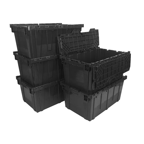 Uboxes Storage Crate, 5 Pack Black Plastic Rectangle Storage Boxes, 27 x 17 x 12 inches, Stackable Waterproof Crates for Organizing Closets, Garage, Kitchen, Outdoor Activities