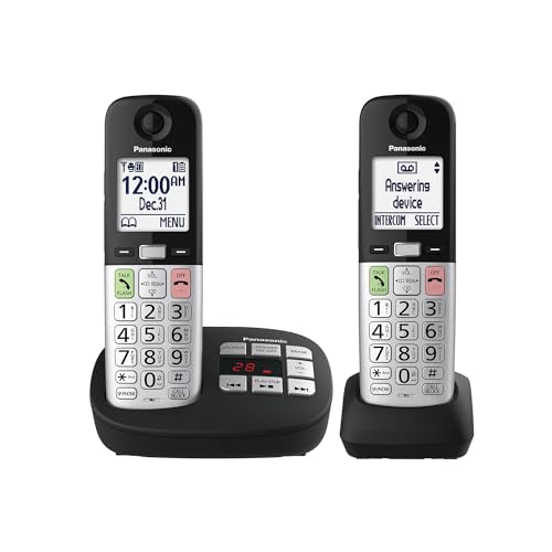 Panasonic Cordless Phone, Easy to Use with Large Display & Big Buttons, Flashing Favorites Key, Flashlight, Call Block, Volume Boost, Talking Caller ID, House Phones, 2 Cordless Handsets - KX-TGU432B