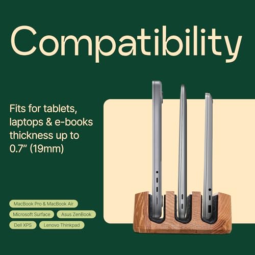 TheHrdwoodCom Triple Laptop Stand Vertical Laptop Holder - Vertical Laptop Stand for Desk - Laptop Holder - Handmade of Natural Wood (Triple Walnut)