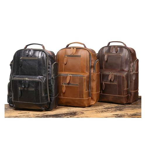 ROROR Retro Leather Backpack For Men Multifunctional Travel Backpack Leather Large Capacity Computer Bag For Men(Brown)