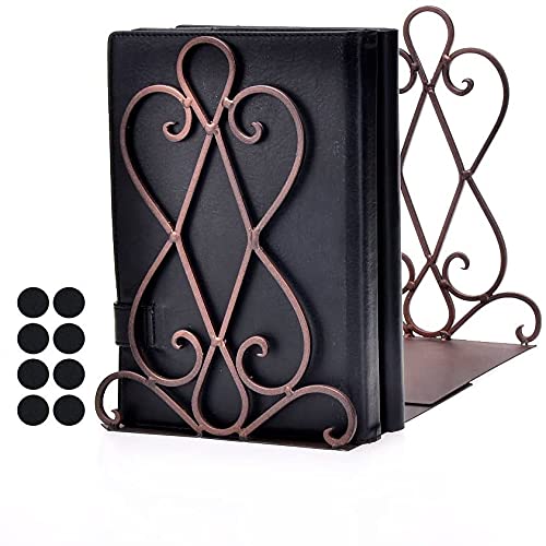 Artkingdome Vintage Metal Bookends for Heavy Books, Non-Slip Book Stoppers for Shelves, Farmhouse Decorative Holders for Office Desk, Sturdy Book Ends for Classroom Library Home, Set of 2 with Pads