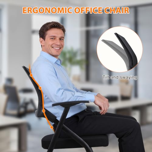 Qirvek Foldable Office Chair with PU Wheels and Smooth Armrest Black-1Pcs