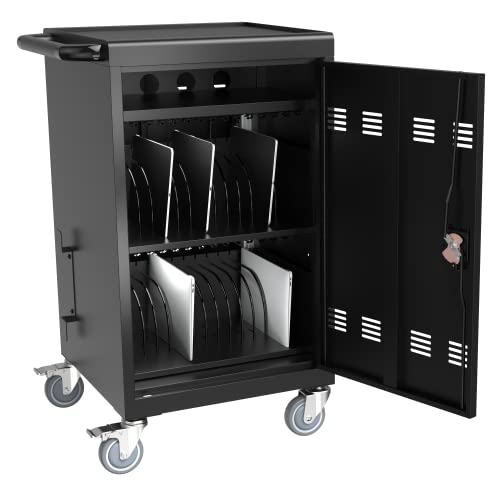 32 Device Charging Cart, Laptop and Tablet Storage Cart, Holds Up to 16.3" with Cord Management, Front and Rear Access Locking, Desktop Charging and Storage Cabinet for Classroom or Office.Black