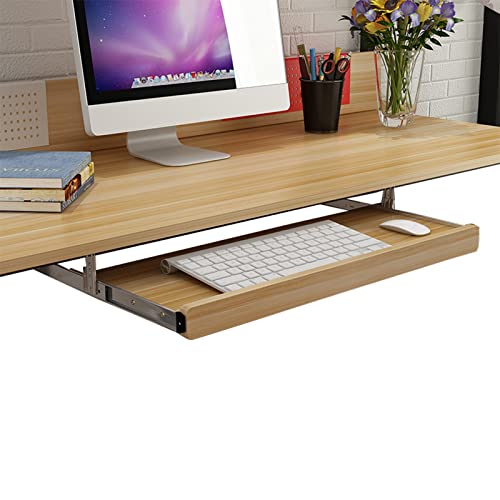 FENOKD Keyboard Tray Under Desk Slide-Out - with 14 Inch Keyboard Slides Rails, Smoothly Pull Out Keyboard Drawers and Platforms, for Home/Office/Work/Gaming, Keyboard Holder.A-walnut-60cm x 27cm