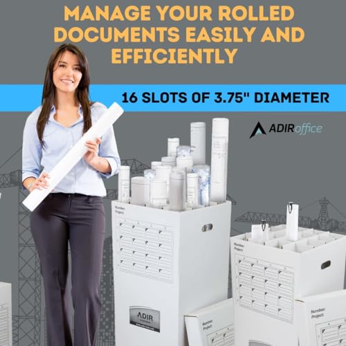 Adir 2 Pack of Cardboard Roll File Storage Organizer - Vertical File Sorter - Blueprint, Poster, Plans, Gift Wrap, And Map Holder Station-16 Slots (for Rolls up to 37 Inches Long)