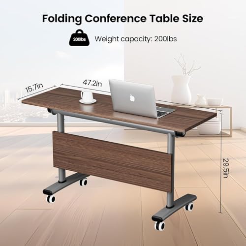 Velmorix Folding Training Table with Locking Wheels, Heavy-Duty Flip-Top Rolling Conference Desk - Commercial Grade Mobile Seminar Table for Office, Classroom & Meeting Room,47in,1pack