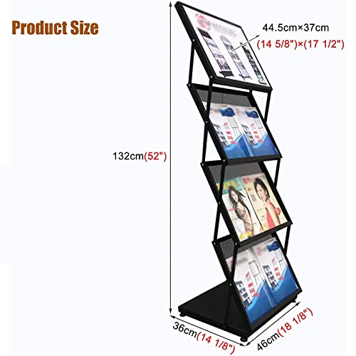 PODEC Metal Catalog Literature Rack, 3 Tiers Foldable Magazine Rack Brochure Display Stand, Literature Catalog Holder with Large Capacity, for Exhibition Trade Show Office Retail Store